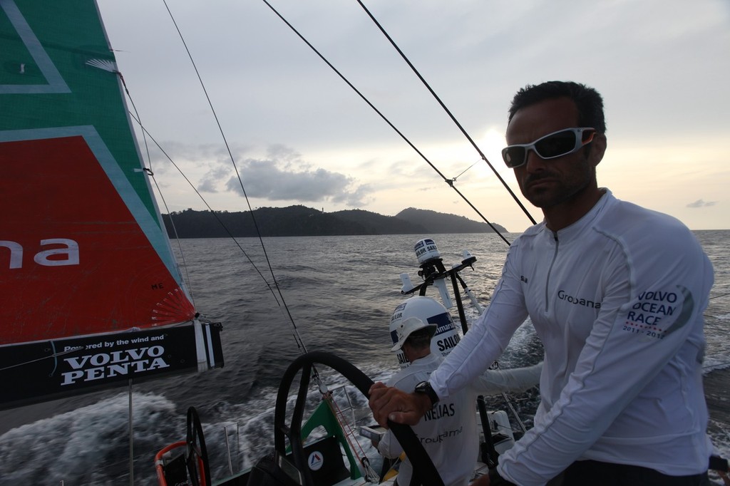 Day 6 - Beating in the north of Sumatra. Groupama Sailing Team during leg 3 of the Volvo Ocean Race 2011-12 &copy; Yann Riou/Groupama Sailing Team /Volvo Ocean Race http://www.cammas-groupama.com/